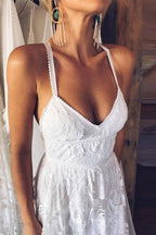 Charming Ivory Lace Floor Length V Neck Long Wedding Dresses on Line