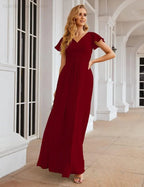 Numbersea Chiffon-Brautjungfernkleid mit kurzen Ärmeln, Maxikleid, Abendkleid, Partykleid, Hochzeitskleid, Mutter-der-Braut-Kleid für Damen SEA28047 