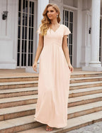 Numbersea Chiffon-Brautjungfernkleid mit kurzen Ärmeln, Maxikleid, Abendkleid, Partykleid, Hochzeitskleid, Mutter-der-Braut-Kleid für Damen SEA28047 