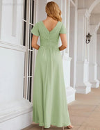 Numbersea Chiffon-Brautjungfernkleid mit kurzen Ärmeln, Maxikleid, Abendkleid, Partykleid, Hochzeitskleid, Mutter-der-Braut-Kleid für Damen SEA28047 