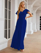 Numbersea Chiffon-Brautjungfernkleid mit kurzen Ärmeln, Maxikleid, Abendkleid, Partykleid, Hochzeitskleid, Mutter-der-Braut-Kleid für Damen SEA28047 