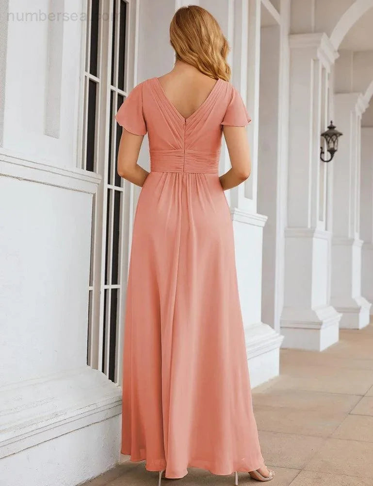 Robe demoiselle d'honneur en chiffon Numbersea, manches courtes, longue robe de bal, tenue de fête, robe de mère de la mariée pour femmes SEA28047
