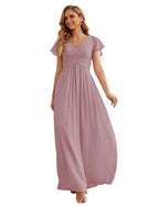 Numbersea Chiffon-Brautjungfernkleid mit kurzen Ärmeln, Maxikleid, Abendkleid, Partykleid, Hochzeitskleid, Mutter-der-Braut-Kleid für Damen SEA28047 