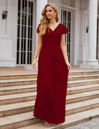 Numbersea Chiffon-Brautjungfernkleid mit kurzen Ärmeln, Maxikleid, Abendkleid, Partykleid, Hochzeitskleid, Mutter-der-Braut-Kleid für Damen SEA28047 