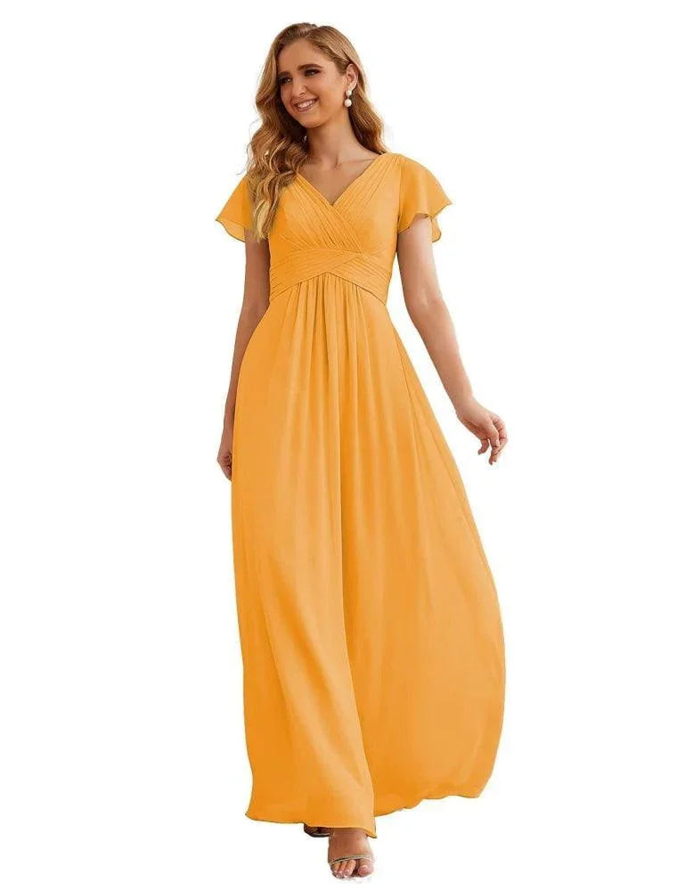 Robe demoiselle d'honneur en chiffon Numbersea, manches courtes, longue robe de bal, tenue de fête, robe de mère de la mariée pour femmes SEA28047