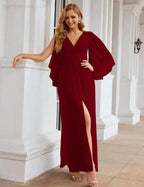 Numbersea Chiffon Bridesmaid Dresses with Split for Women Wedding Long Party Prom Gown Flutter Sleeve SEA28045 by numbersea