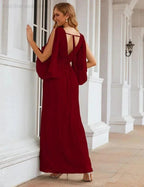 Numbersea Chiffon Bridesmaid Dresses with Split for Women Wedding Long Party Prom Gown Flutter Sleeve SEA28045 by numbersea