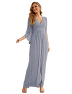 Numbersea Chiffon Bridesmaid Dresses with Split for Women Wedding Long Party Prom Gown Flutter Sleeve SEA28045 by numbersea
