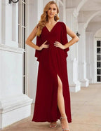 Numbersea Chiffon Bridesmaid Dresses with Split for Women Wedding Long Party Prom Gown Flutter Sleeve SEA28045 by numbersea
