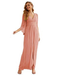 Numbersea Chiffon Bridesmaid Dresses with Split for Women Wedding Long Party Prom Gown Flutter Sleeve SEA28045 by numbersea