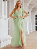 Numbersea Chiffon Bridesmaid Dresses with Split for Women Wedding Long Party Prom Gown Flutter Sleeve SEA28045 by numbersea