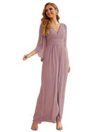 Numbersea Chiffon Bridesmaid Dresses with Split for Women Wedding Long Party Prom Gown Flutter Sleeve SEA28045 by numbersea