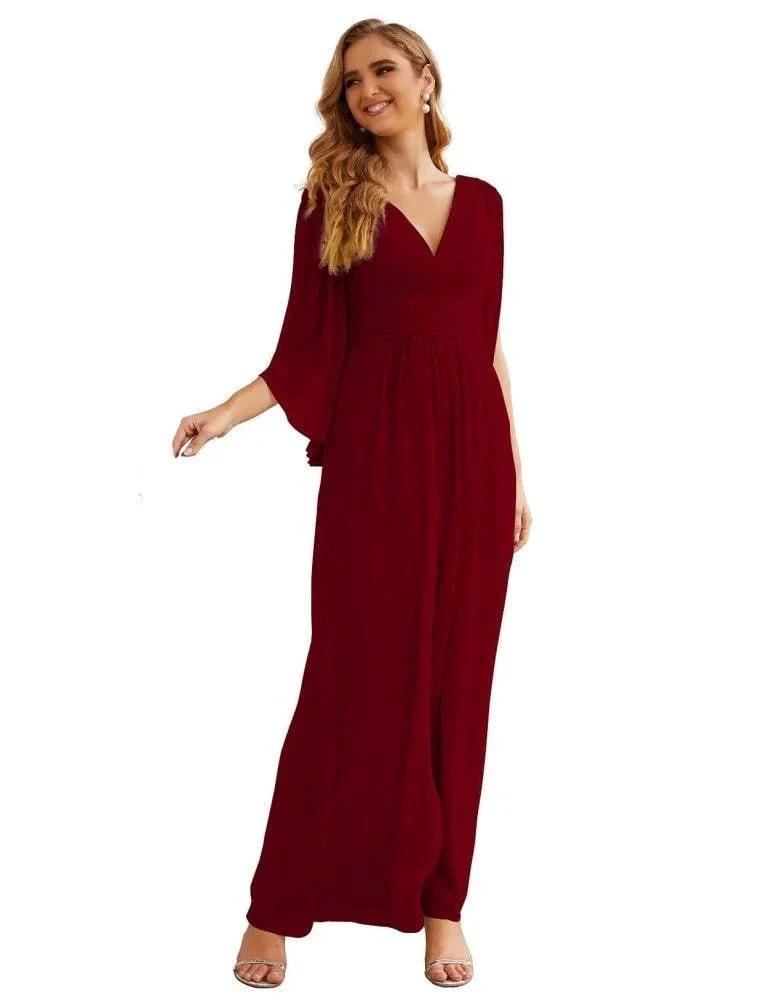 Numbersea Chiffon Bridesmaid Dresses with Split for Women Wedding Long Party Prom Gown Flutter Sleeve SEA28045 by numbersea