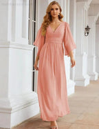 Numbersea Chiffon Bridesmaid Dresses with Split for Women Wedding Long Party Prom Gown Flutter Sleeve SEA28045 by numbersea