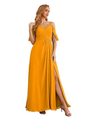 Numbersea Chiffon Cold Shoulder Long Bridesmaid Dresses Plus Size Formal Prom Gowns for Women Party Wedding  SEA28070