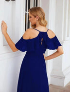 Numbersea Chiffon Cold Shoulder Long Bridesmaid Dresses Plus Size Formal Prom Gowns for Women Party Wedding SEA28070 by numbersea