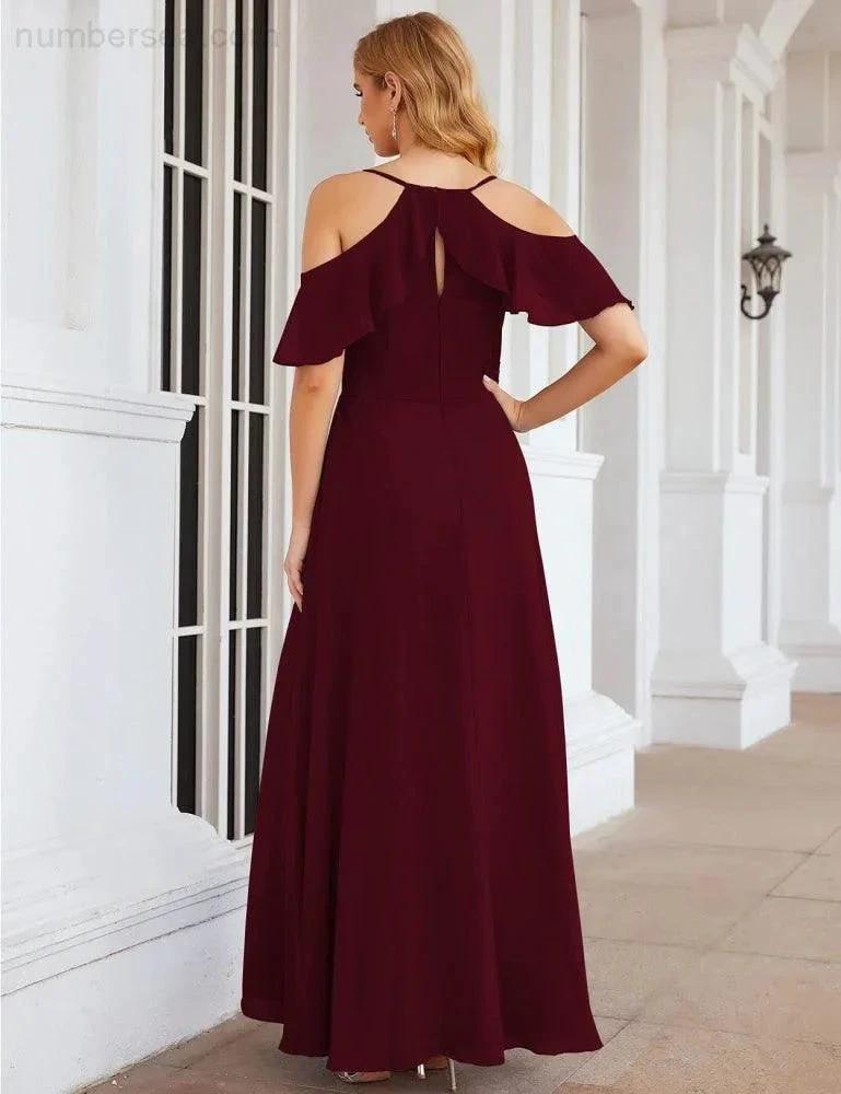 Numbersea Chiffon Cold Shoulder Long Bridesmaid Dresses Plus Size Formal Prom Gowns for Women Party Wedding SEA28070 by numbersea