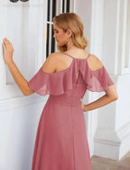 Numbersea Chiffon Cold Shoulder Long Bridesmaid Dresses Plus Size Formal Prom Gowns for Women Party Wedding SEA28070 by numbersea