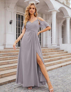 Numbersea Chiffon Cold Shoulder Long Bridesmaid Dresses Plus Size Formal Prom Gowns for Women Party Wedding SEA28070 by numbersea