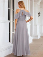 Numbersea Chiffon Cold Shoulder Long Bridesmaid Dresses Plus Size Formal Prom Gowns for Women Party Wedding SEA28070 by numbersea