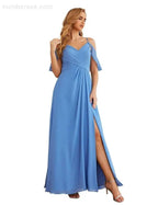 Numbersea Chiffon Cold Shoulder Long Bridesmaid Dresses Plus Size Formal Prom Gowns for Women Party Wedding SEA28070 by numbersea