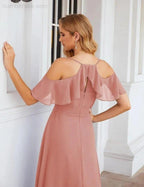 Numbersea Chiffon Cold Shoulder Long Bridesmaid Dresses Plus Size Formal Prom Gowns for Women Party Wedding SEA28070 by numbersea