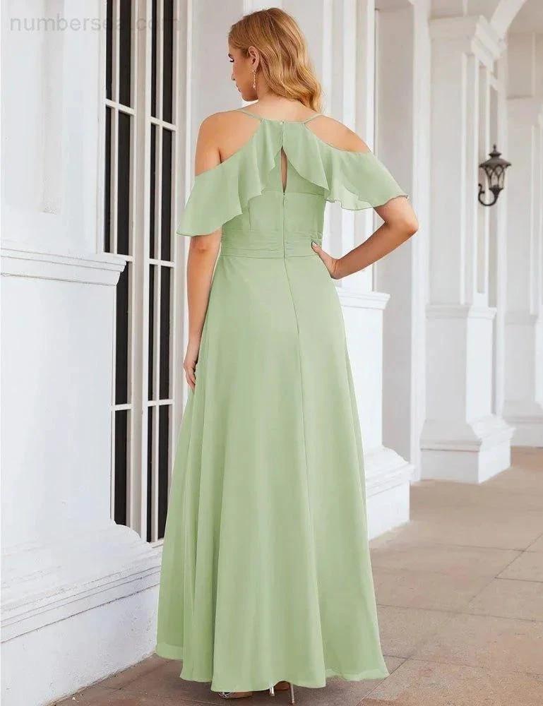 Numbersea Chiffon Cold Shoulder Long Bridesmaid Dresses Plus Size Formal Prom Gowns for Women Party Wedding SEA28070 by numbersea