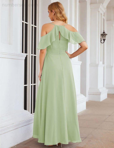 Numbersea Chiffon Cold Shoulder Long Bridesmaid Dresses Plus Size Formal Prom Gowns for Women Party Wedding  SEA28070
