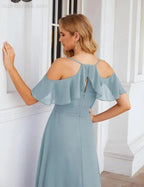 Numbersea Chiffon Cold Shoulder Long Bridesmaid Dresses Plus Size Formal Prom Gowns for Women Party Wedding SEA28070 by numbersea