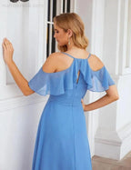 Numbersea Chiffon Cold Shoulder Long Bridesmaid Dresses Plus Size Formal Prom Gowns for Women Party Wedding SEA28070 by numbersea