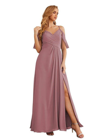 Numbersea Chiffon Cold Shoulder Long Bridesmaid Dresses Plus Size Formal Prom Gowns for Women Party Wedding  SEA28070