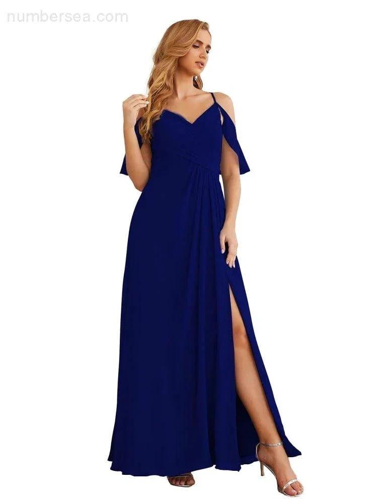 Numbersea Chiffon Cold Shoulder Long Bridesmaid Dresses Plus Size Formal Prom Gowns for Women Party Wedding SEA28070 by numbersea