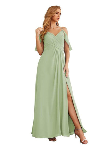Numbersea Chiffon Cold Shoulder Long Bridesmaid Dresses Plus Size Formal Prom Gowns for Women Party Wedding  SEA28070