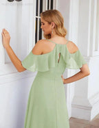 Numbersea Chiffon Cold Shoulder Long Bridesmaid Dresses Plus Size Formal Prom Gowns for Women Party Wedding SEA28070 by numbersea