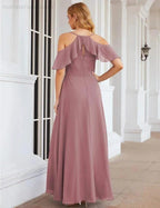 Numbersea Chiffon Cold Shoulder Long Bridesmaid Dresses Plus Size Formal Prom Gowns for Women Party Wedding SEA28070 by numbersea