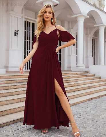 Numbersea Chiffon Cold Shoulder Long Bridesmaid Dresses Plus Size Formal Prom Gowns for Women Party Wedding  SEA28070