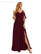 Numbersea Chiffon Cold Shoulder Long Bridesmaid Dresses Plus Size Formal Prom Gowns for Women Party Wedding SEA28070 by numbersea