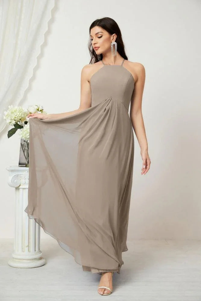 Numbersea Chiffon Halter Bridesmaid Dresses Long A-Line Formal Evening Dress 2805 by numbersea