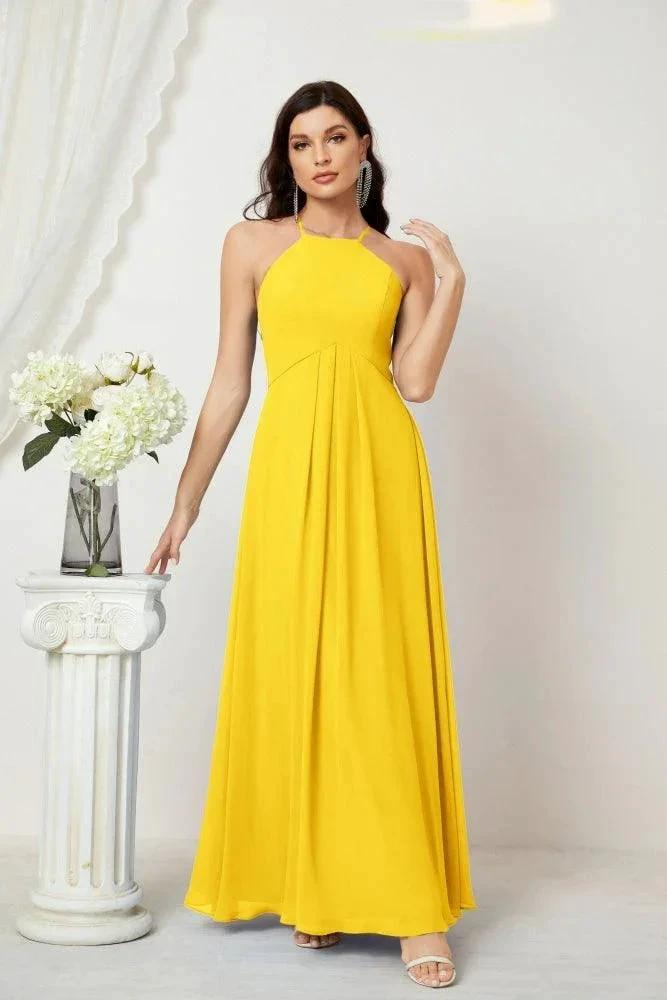 Numbersea Chiffon Halter Bridesmaid Dresses Long A-Line Formal Evening Dress 2805 by numbersea
