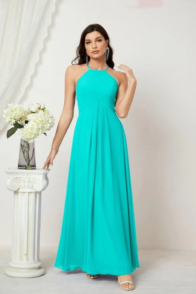 Numbersea Chiffon Halter Bridesmaid Dresses Long A-Line Formal Evening Dress 2805 by numbersea