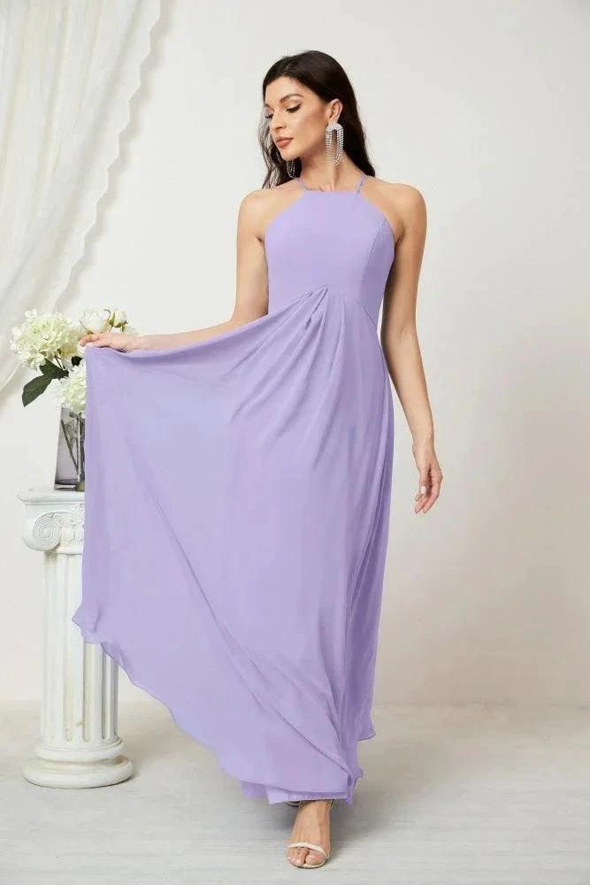 Numbersea Chiffon Halter Bridesmaid Dresses Long A-Line Formal Evening Dress 2805 by numbersea