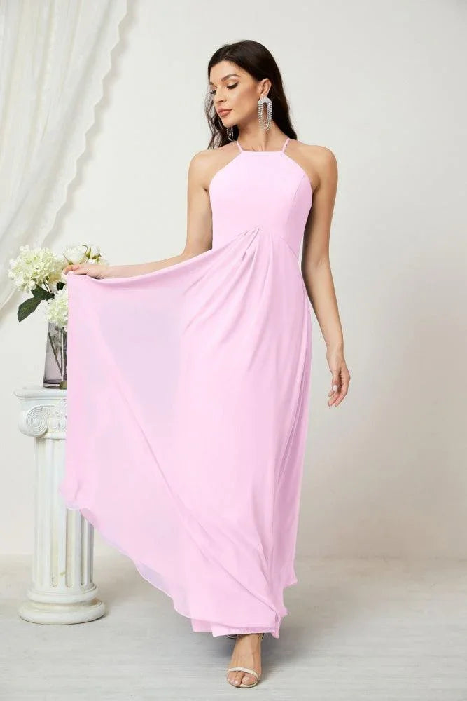 Numbersea Chiffon Halter Bridesmaid Dresses Long A-Line Formal Evening Dress 2805 by numbersea