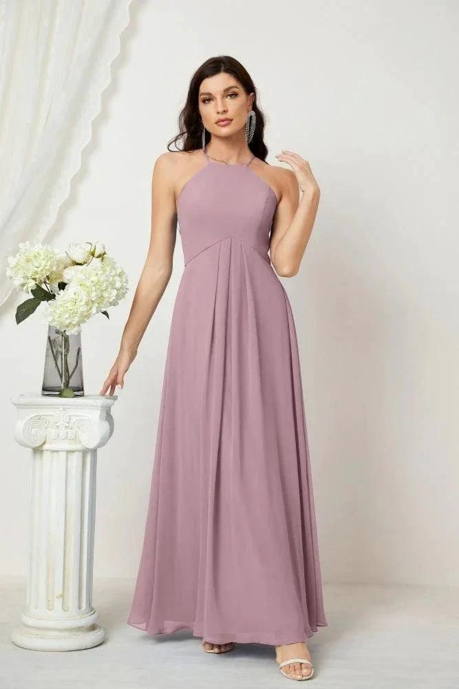 Numbersea Chiffon Halter Bridesmaid Dresses Long A-Line Formal Evening Dress 2805 by numbersea