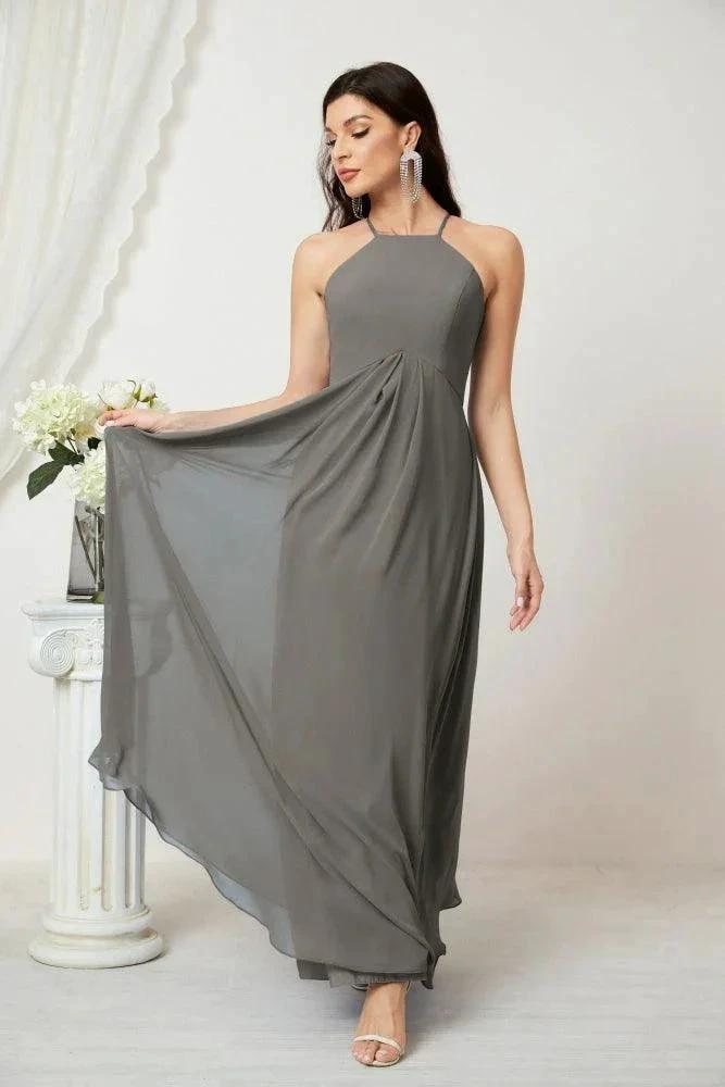 Numbersea Chiffon Halter Bridesmaid Dresses Long A-Line Formal Evening Dress 2805 by numbersea