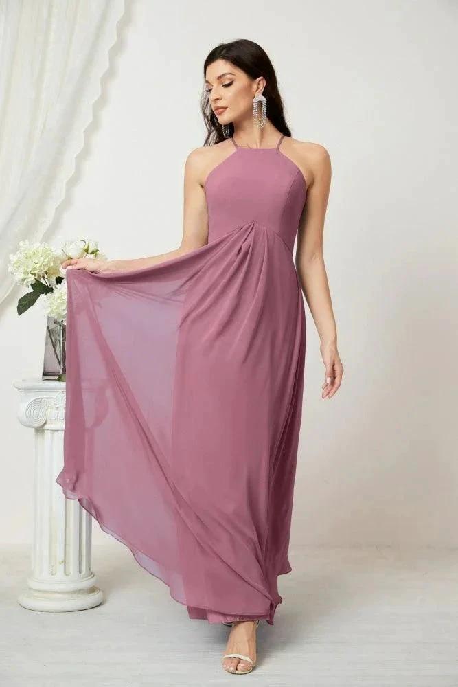 Numbersea Chiffon Halter Bridesmaid Dresses Long A-Line Formal Evening Dress 2805 by numbersea