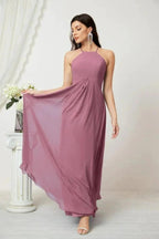 Numbersea Chiffon Halter Bridesmaid Dresses Long A-Line Formal Evening Dress 2805 by numbersea