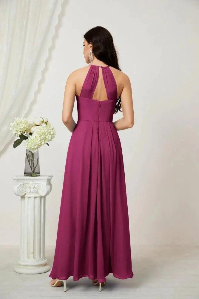 Numbersea Chiffon Halter Bridesmaid Dresses Long A-Line Formal Evening Dress 2805 by numbersea