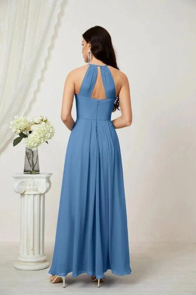 Numbersea Chiffon Halter Bridesmaid Dresses Long A-Line Formal Evening Dress 2805 by numbersea