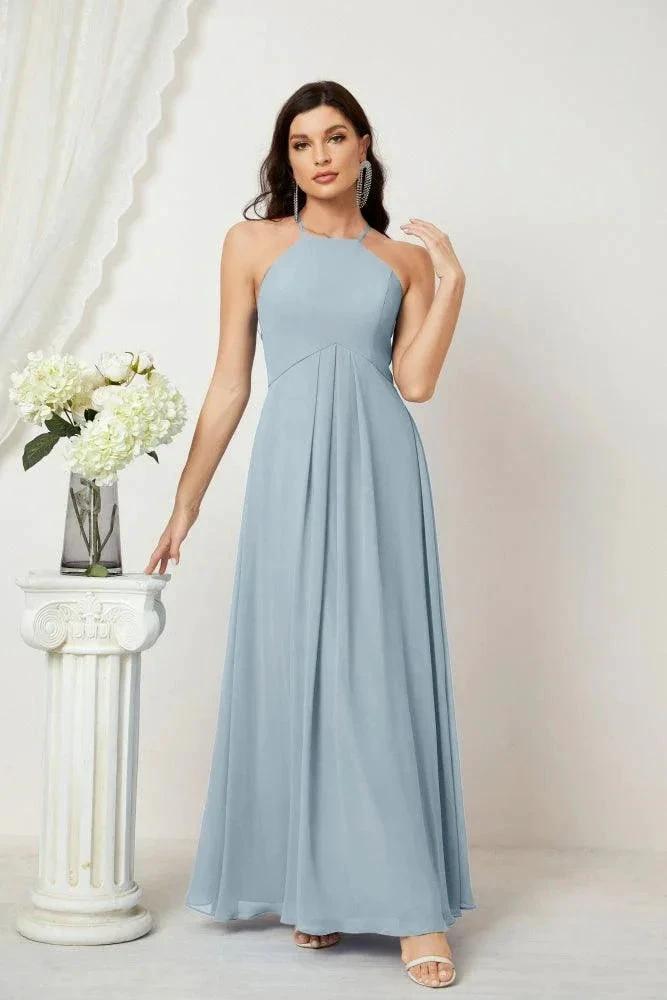Numbersea Chiffon Halter Bridesmaid Dresses Long A-Line Formal Evening Dress 2805 by numbersea