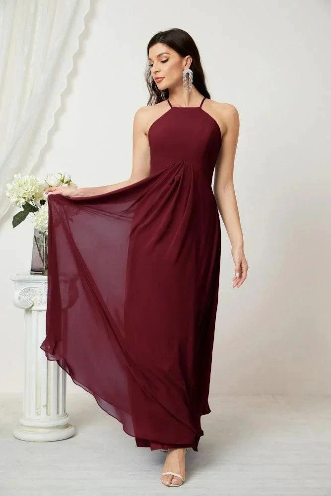 Numbersea Chiffon Halter Bridesmaid Dresses Long A-Line Formal Evening Dress 2805 by numbersea